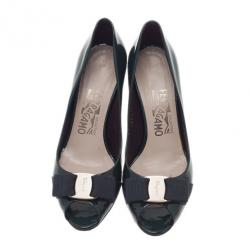 Pre Owned Salvatore Ferragamo Dark Green Patent Peep Toe Pumps Size 35.5