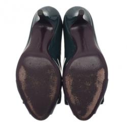 Pre Owned Salvatore Ferragamo Dark Green Patent Peep Toe Pumps Size 35.5