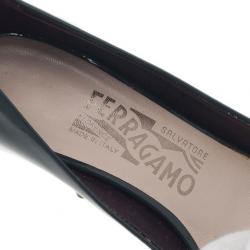 Pre Owned Salvatore Ferragamo Dark Green Patent Peep Toe Pumps Size 35.5