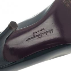 Pre Owned Salvatore Ferragamo Dark Green Patent Peep Toe Pumps Size 35.5