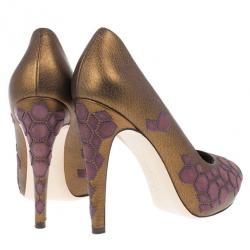 Pre Owned Salvatore Ferragamo Geometric Patchwork Peep Toe Pumps Size 38