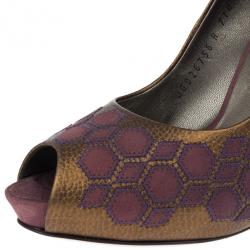 Pre Owned Salvatore Ferragamo Geometric Patchwork Peep Toe Pumps Size 38