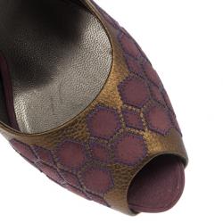 Pre Owned Salvatore Ferragamo Geometric Patchwork Peep Toe Pumps Size 38