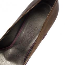 Pre Owned Salvatore Ferragamo Geometric Patchwork Peep Toe Pumps Size 38