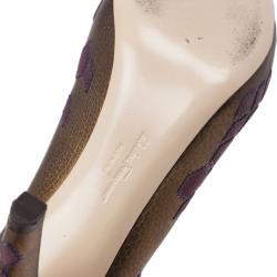 Pre Owned Salvatore Ferragamo Geometric Patchwork Peep Toe Pumps Size 38