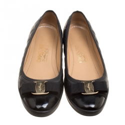 Pre Owned Salvatore Ferragamo Black Quilted Leather Rufina Sneaker Ballet Flats Size 38