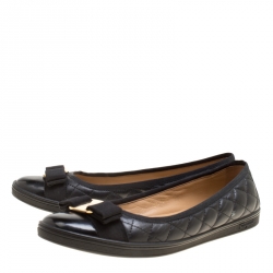 Pre Owned Salvatore Ferragamo Black Quilted Leather Rufina Sneaker Ballet Flats Size 38
