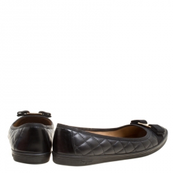 Pre Owned Salvatore Ferragamo Black Quilted Leather Rufina Sneaker Ballet Flats Size 38