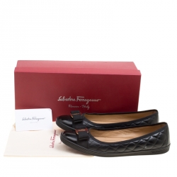 Pre Owned Salvatore Ferragamo Black Quilted Leather Rufina Sneaker Ballet Flats Size 38