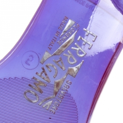 مملوكة مسبقًا حذاء فلات سالفاتوري فيراغامو دورسيه مقدمة مفتوحة فيونكة معدن جيلي باربادوس بنفسجي مقاس 35.5