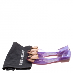 مملوكة مسبقًا حذاء فلات سالفاتوري فيراغامو دورسيه مقدمة مفتوحة فيونكة معدن جيلي باربادوس بنفسجي مقاس 35.5