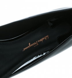 Pre Owned Salvatore Ferragamo Black Patent Leather Vola Bow Detail Flower Heel Flats Size 39