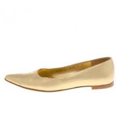 Pre Owned Salvatore Ferragamo Metallic Snake Embossed Pointed Toe Ballet Flats Size 37