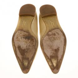 Pre Owned Salvatore Ferragamo Metallic Snake Embossed Pointed Toe Ballet Flats Size 37