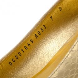 Pre Owned Salvatore Ferragamo Metallic Snake Embossed Pointed Toe Ballet Flats Size 37