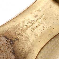 Pre Owned Salvatore Ferragamo Metallic Snake Embossed Pointed Toe Ballet Flats Size 37