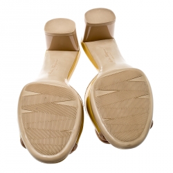 Salvatore Ferragamo Beige Patent Leather Block Heel Slides Size 35