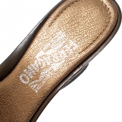 Salvatore Ferragamo Metallic Gold Python Leather Open Toe Wedge Slides Size 38.5