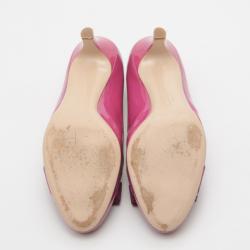 مملوكة مسبقًا حذاء كعب عالى سلفاتوري فيراغامو فيونكة جلد وردي لامع مقاس 39