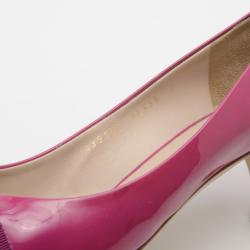 مملوكة مسبقًا حذاء كعب عالى سلفاتوري فيراغامو فيونكة جلد وردي لامع مقاس 39