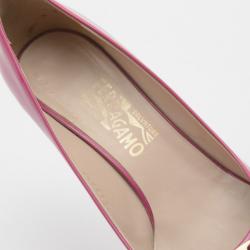 مملوكة مسبقًا حذاء كعب عالى سلفاتوري فيراغامو فيونكة جلد وردي لامع مقاس 39