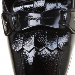 Salvatore Ferragamo Black Patent Leather Fringe Detail Loafer Pumps Size 40.5