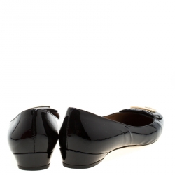 Pre Owned Salvatore Ferragamo Black Patent Leather Rebi Gancio Buckle Ballet Flats Size 38