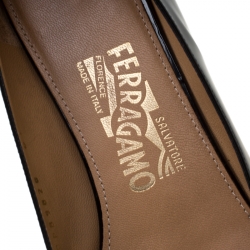 Pre Owned Salvatore Ferragamo Black Patent Leather Rebi Gancio Buckle Ballet Flats Size 38