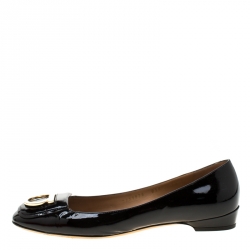 Pre Owned Salvatore Ferragamo Black Patent Leather Rebi Gancio Buckle Ballet Flats Size 38