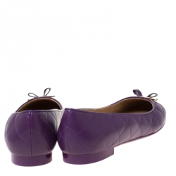 Pre Owned Salvatore Ferragamo Purple Quilted Leather Bow Ballets Flats Size 40