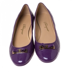 Pre Owned Salvatore Ferragamo Purple Quilted Leather Bow Ballets Flats Size 40