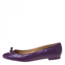 Pre Owned Salvatore Ferragamo Purple Quilted Leather Bow Ballets Flats Size 40