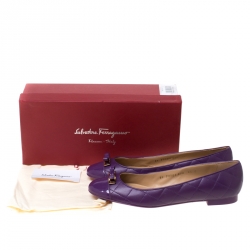 Pre Owned Salvatore Ferragamo Purple Quilted Leather Bow Ballets Flats Size 40