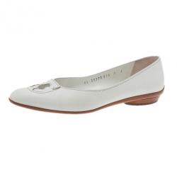 Pre Owned Salvatore Ferragamo White Leather Fly Ballet Flats Size 37.5