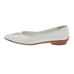 Pre Owned Salvatore Ferragamo White Leather Fly Ballet Flats Size 37.5
