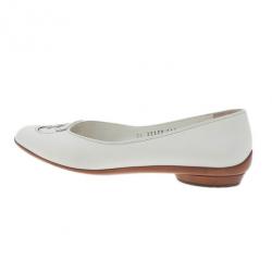 Pre Owned Salvatore Ferragamo White Leather Fly Ballet Flats Size 37.5