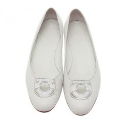 Pre Owned Salvatore Ferragamo White Leather Fly Ballet Flats Size 37.5