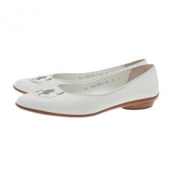 Pre Owned Salvatore Ferragamo White Leather Fly Ballet Flats Size 37.5