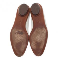 Pre Owned Salvatore Ferragamo White Leather Fly Ballet Flats Size 37.5