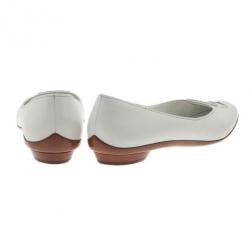 Pre Owned Salvatore Ferragamo White Leather Fly Ballet Flats Size 37.5