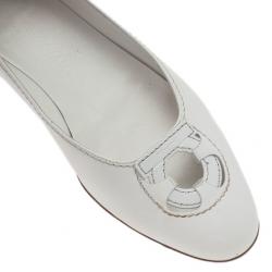 Pre Owned Salvatore Ferragamo White Leather Fly Ballet Flats Size 37.5