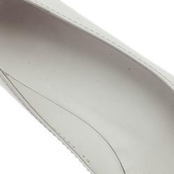 Pre Owned Salvatore Ferragamo White Leather Fly Ballet Flats Size 37.5