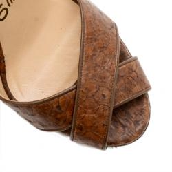 مملوكة مسبقًا Salvatore Ferragamo Brown Leather Criss Cross Slingback Sandals Size 37