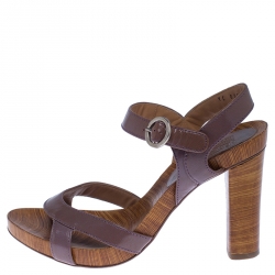 Salvatore Ferragamo Brown Leather Ankle Strap Sandals Size 38.5