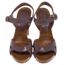 Salvatore Ferragamo Brown Leather Ankle Strap Sandals Size 38.5