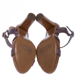Salvatore Ferragamo Brown Leather Ankle Strap Sandals Size 38.5