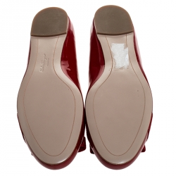 Pre Owned حذاء فلات باليه سالفاتوري فيراغامو فارينا جلد لامع أحمر مقاس 37.5