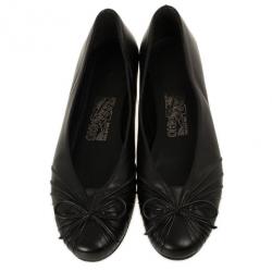Pre Owned Salvatore Ferragamo Black Recanati Ballet Flats Size 38.5