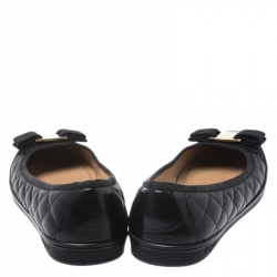 Pre Owned حذاء فلات باليه سالفاتوري فيراغامو فيونكة فارا جلد أسود مقاس 37