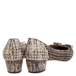مملوكة مسبقًا Salvatore Ferragamo Beige/Black Lasercut Lizard Vara Bow Pumps Size 40
